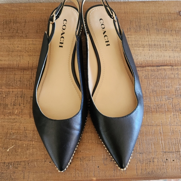 Coach Womens Black Vae Leather Skimmer Slingback Flats Size 9 Studded - Picture 2 of 15